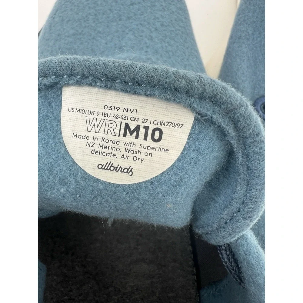 Allbirds Runner Shoes Mens 10 Blue Merino Wool Lace‎ Up Washable 0319 NV1 Casual
